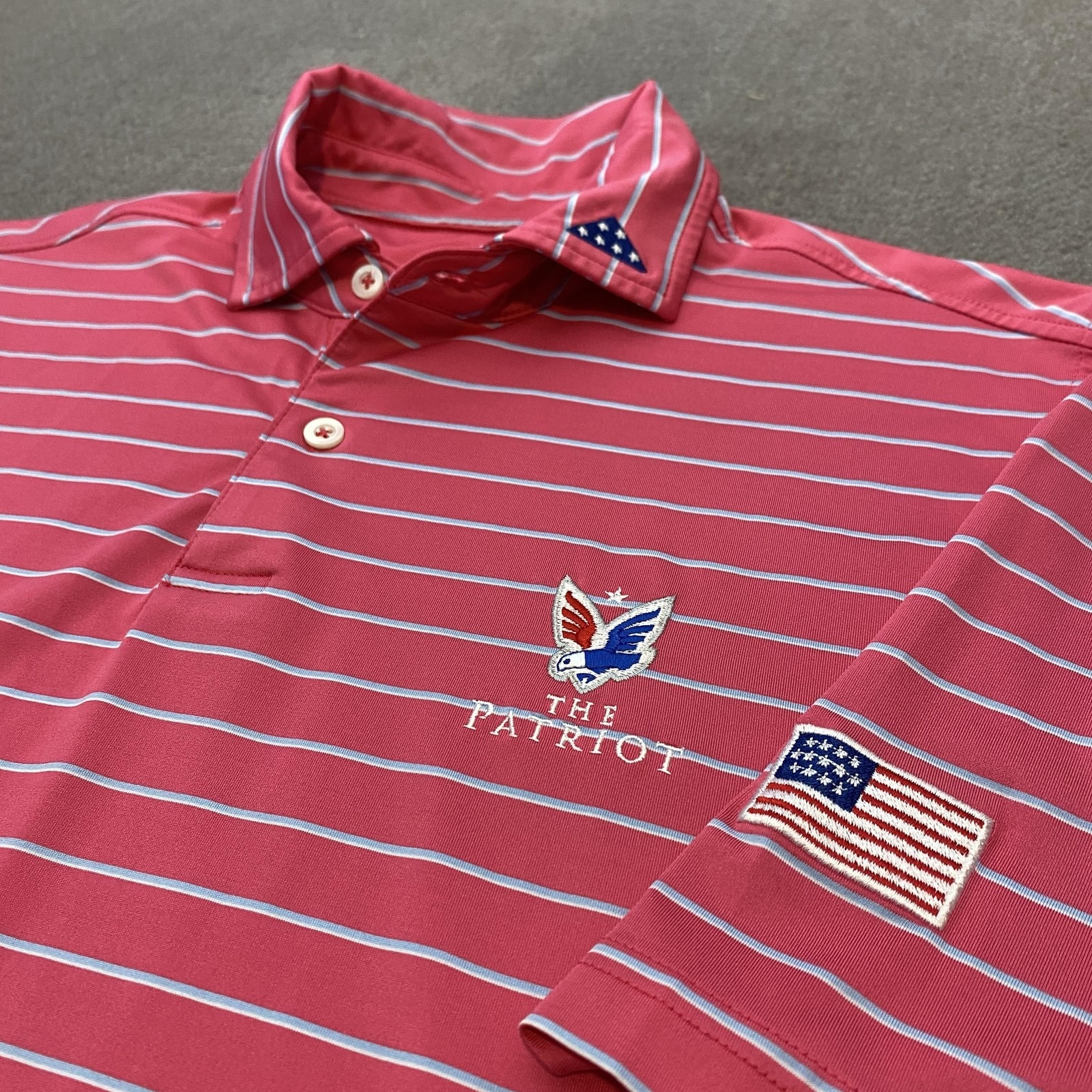Fairway  Greene Patriot Polo Shirt Mens Medium Striped Golf Usa Embroidered